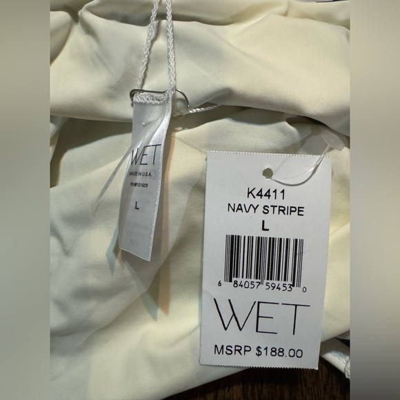 WET Designer Swimwear One Piece Navy Stripe Swimsuit Size Large NWT - Picture 6 of 9